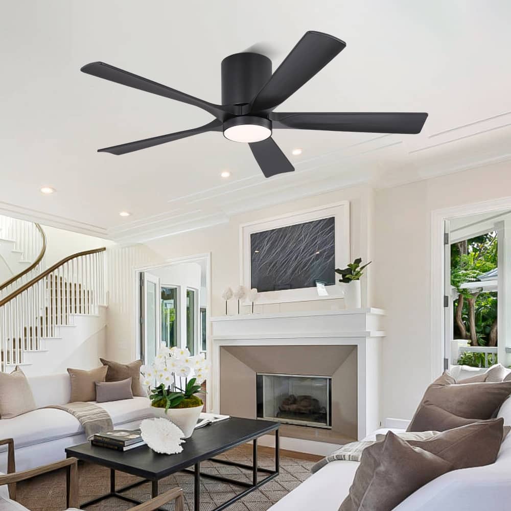 WINGBO 52" Solid Wood DC Motor Integrated LED Hugger Ceiling Fan with Remote