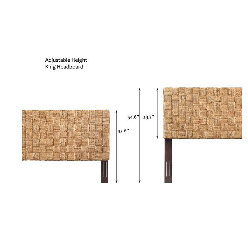 Woven Rattan Adjustable-Height Headboard with Solid Mahogany Frame