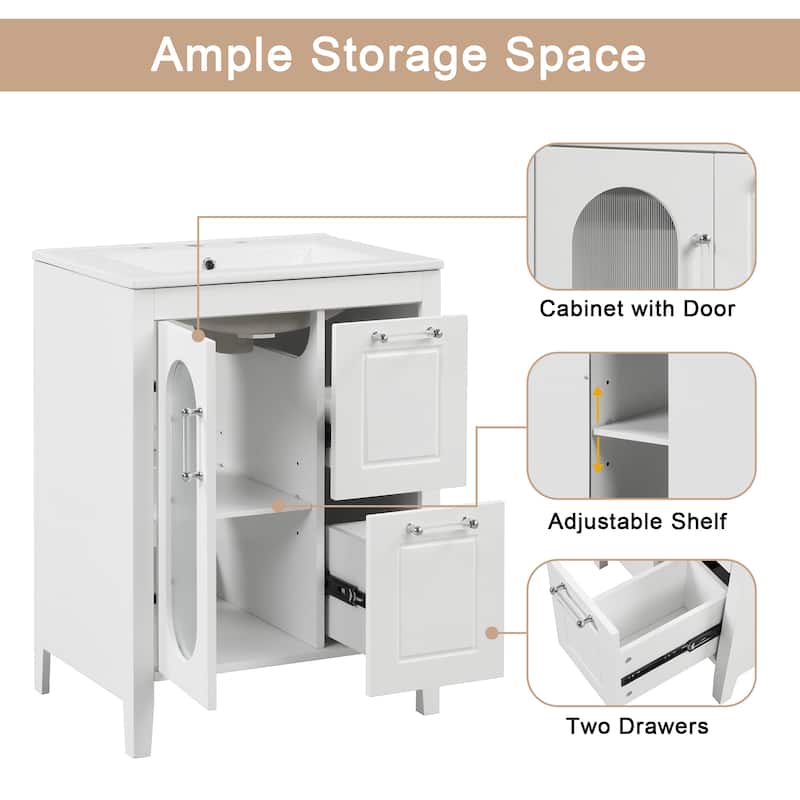 Roomfitters 24" Bathroom Vanity with Sink Cabinet with 2 Drawers and Door Adjustable Shelf Solid Wood and MDF