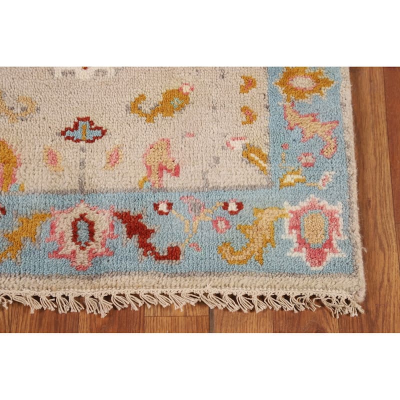 Floral Oushak Indian Foyer Rug Hand-Knotted Wool Carpet - 2'6"x 5'9"