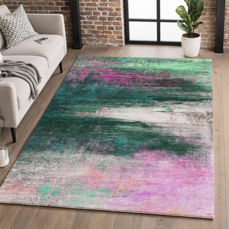 Premium Washable Super Soft Modern Abstract Mayfield Rug - Green - 5' x 7'6"