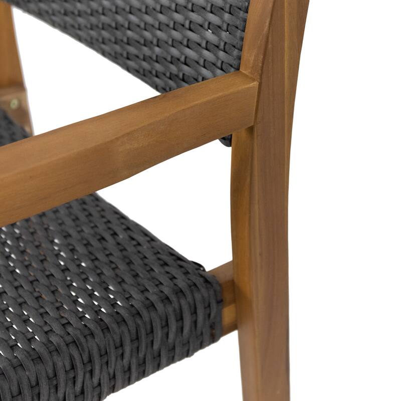 Genesee Outdoor Acacia Barstool with Wicker (Set of 4) by Christopher Knight Home
