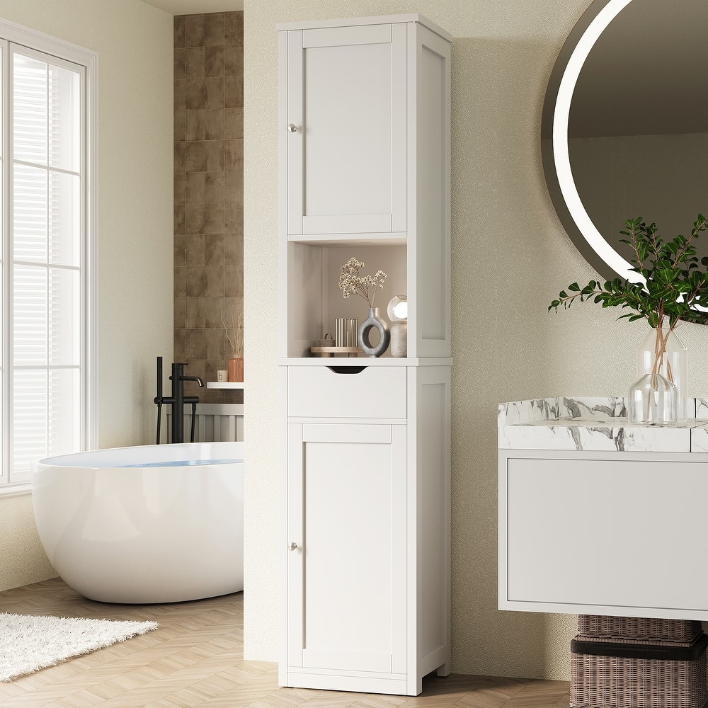 Bathroom Storage Cabinet with Adjustable Shelves & Open Shelf - N/A