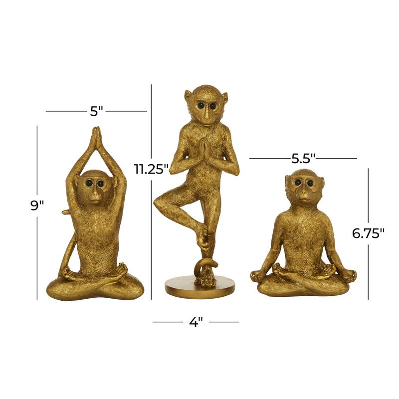 Polystone Monkey Decorative Sculpture - Set of 3 Gold - Roche River Decor