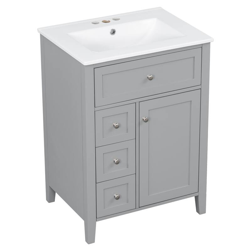 Roomfitters 24" Bathroom Vanity with Sink, Solid Wood Legs, 4 Drawers & Cabinet with Adjustable Shelf