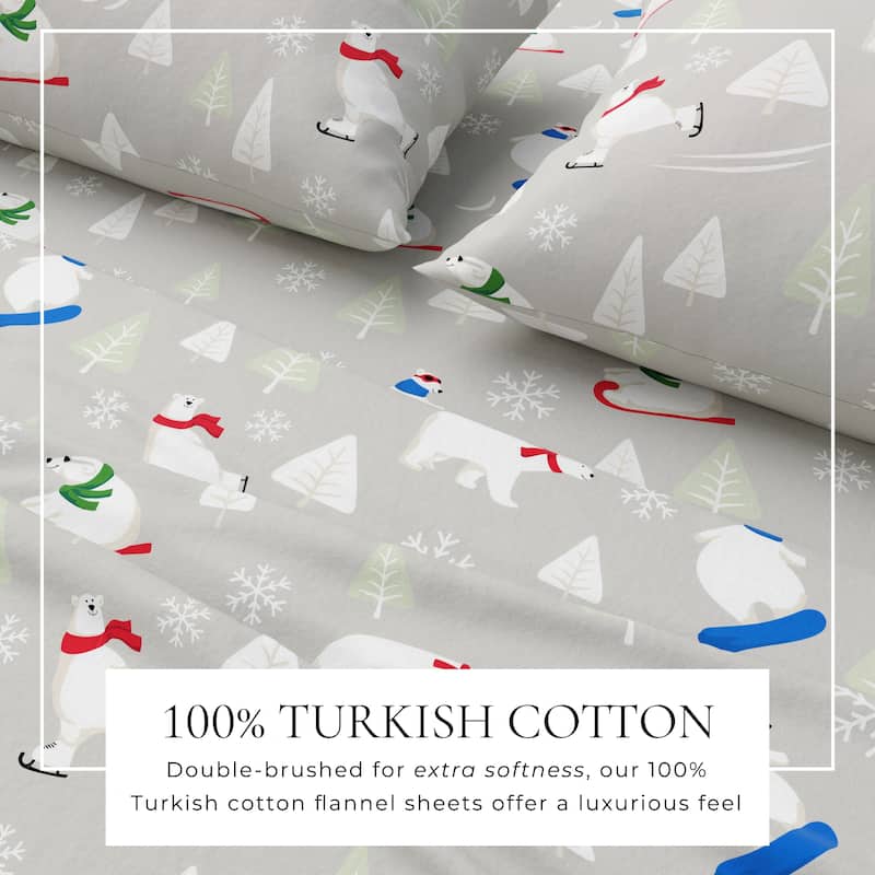 Linery & Co. Ultra-Soft Turkish Cotton Flannel Christmas Print Sheet Set