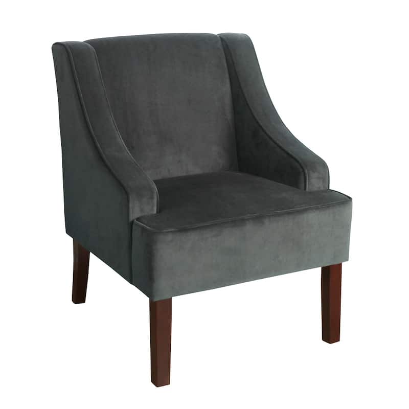 Fabric Upholstered Wooden Accent Chair with Swooping Armrests and Damask Pattern Design - 33.25 H x 25 W x 27.75 L Inches