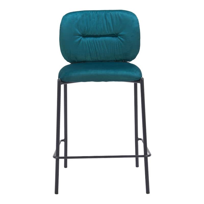 HomeRoots Set of Two 25" Green and Black Velvet and Steel Counter Height Bar Chairs