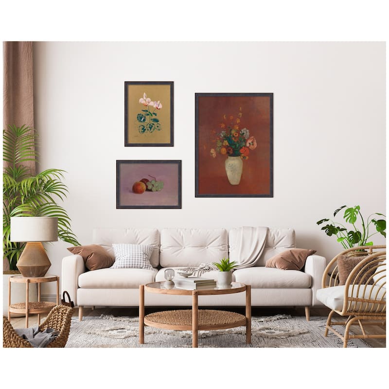 Kate and Laurel Cyclamen, Still Life Fruit, & Bouquet Vase Odion Redo 3 Piece Framed Wall Art Print by Nostalgia Prints
