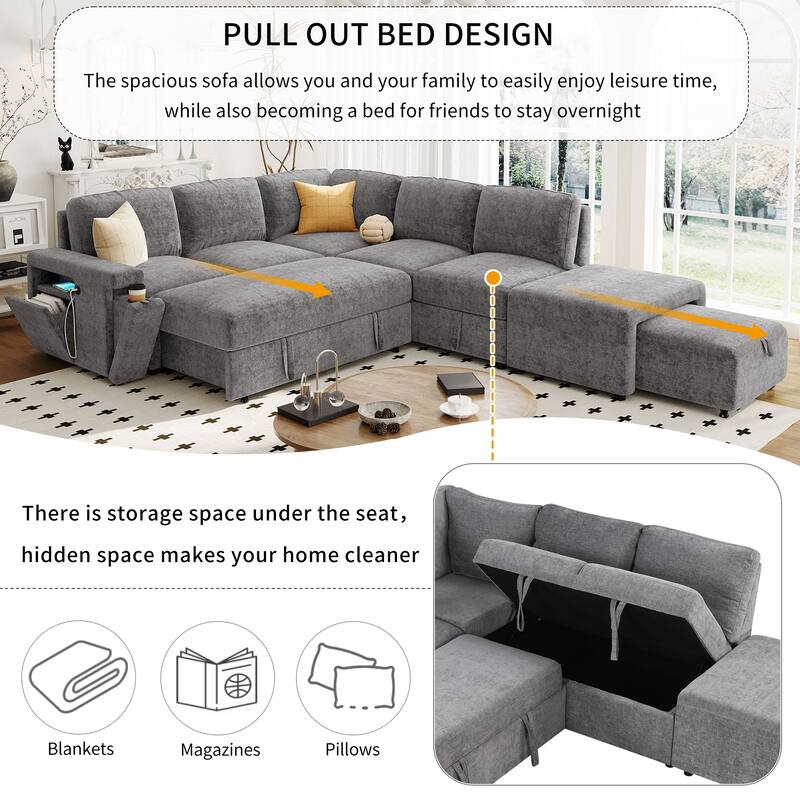 L-Shaped Modular Sofa with Storage Space USB Ports and Cup Holders Padded Sectional Couch for Living Room Office Apartment