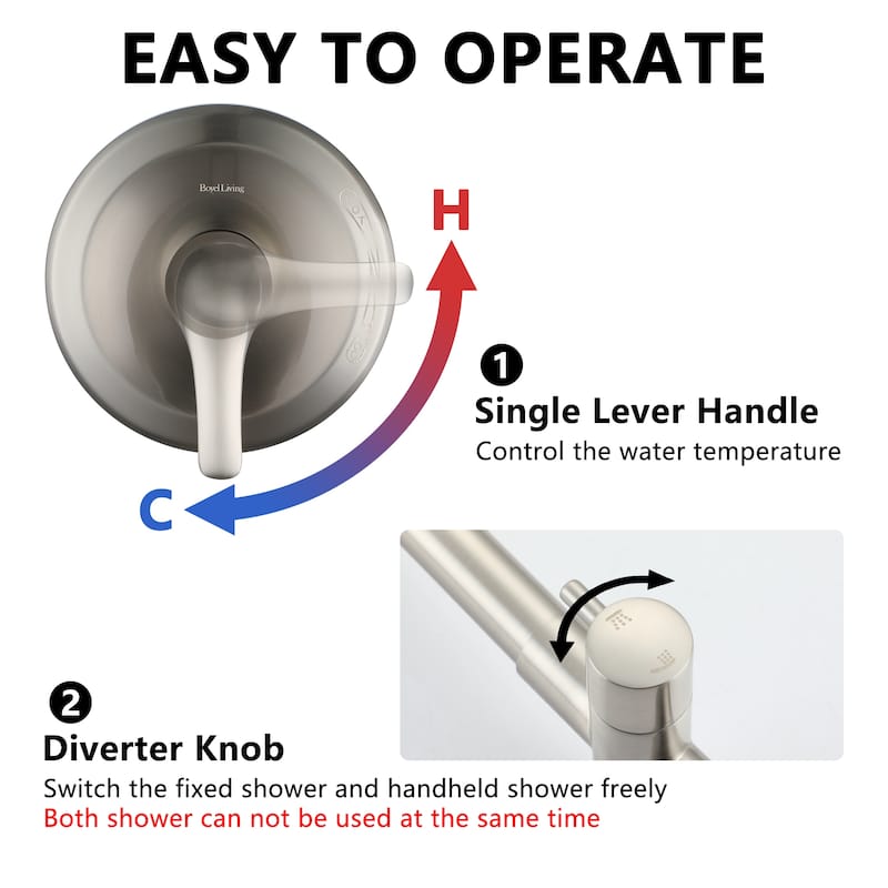 CASAINC Exposed Pipe Shower System with 8-In Rainfall Shower Head and Handheld Shower