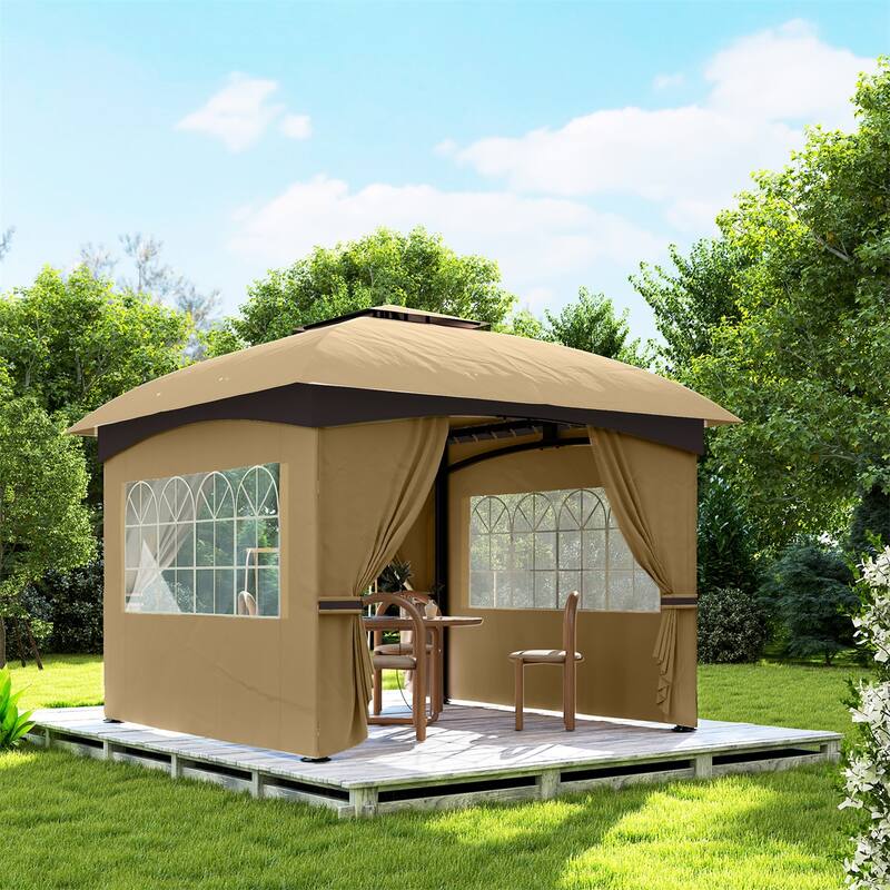 10x10 ft Color-Block Canopy Gazebo with Arched Top Drainage Holes and Translucent Windows - 131.9" L x 131.9" W x 112.2" H