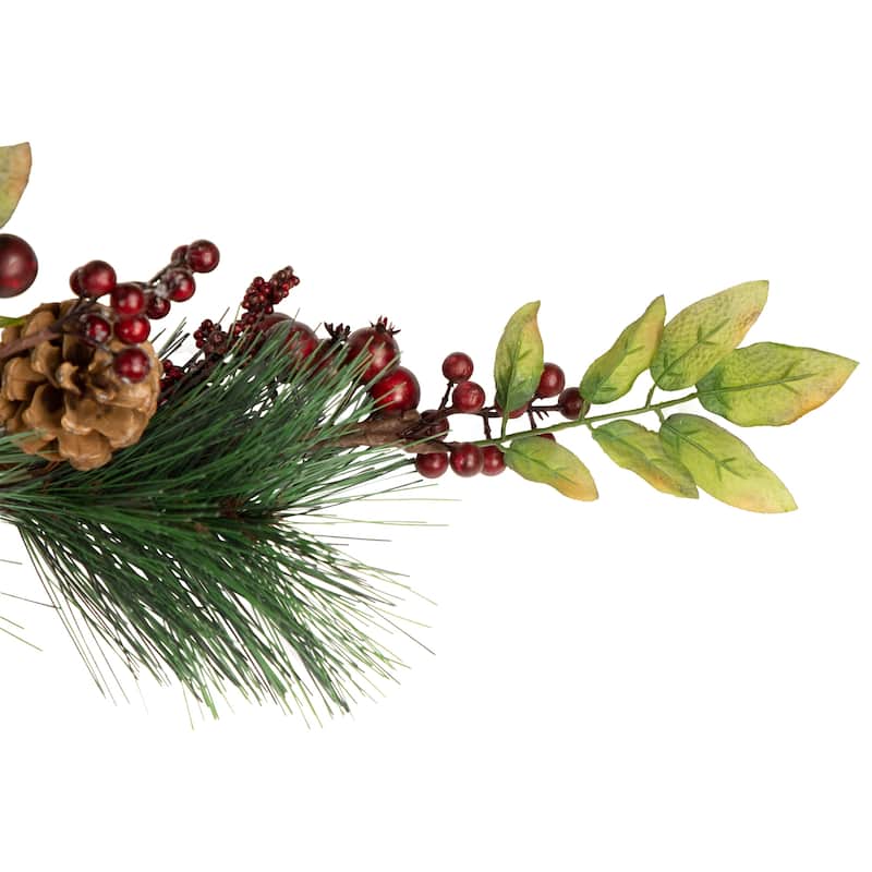 4.5' x 5.5" Green Red Snowy Pine Cones Artificial Christmas Garland