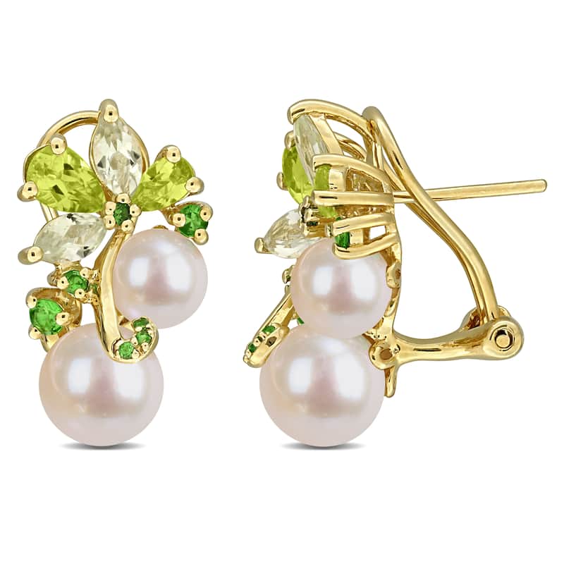 Miadora Cultured Freshwater Pearl and Gemstone Cluster Earrings Sterling Silver - Yellow