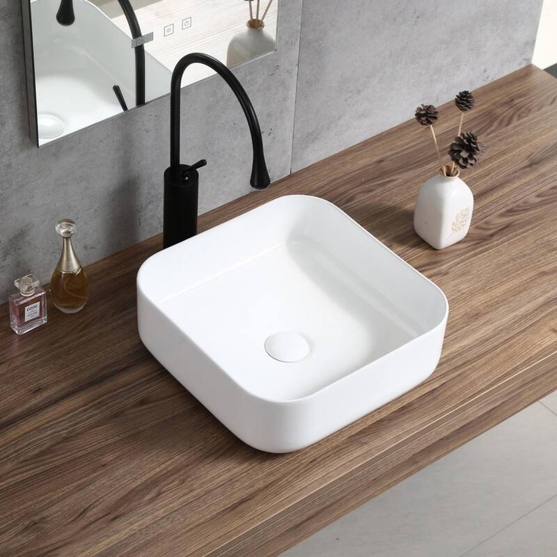15.3" Square Countertop Ceramic Washbasin