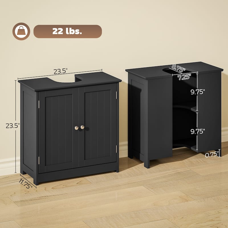 kleankin 23.5" Pedestal Sink Storage Cabinet, Freestanding Bathroom Under Sink Cabinet with U-Shape Cut-Out, Black