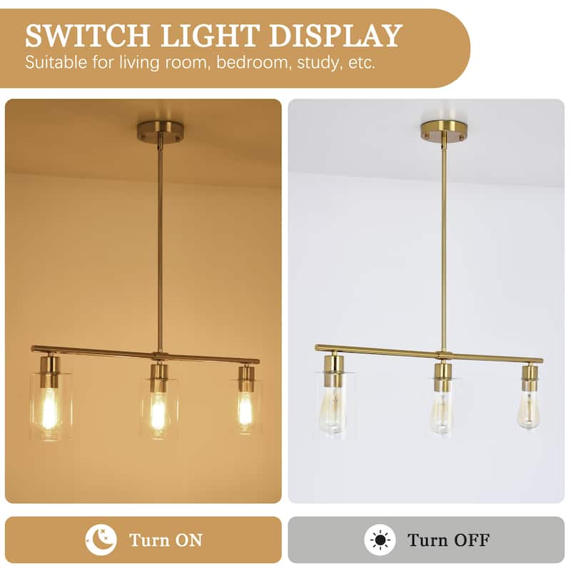 Modern Linear Ceiling Hanging Light 3-Lights Industrial Pendant Light with Adjustable Height for Living Room, Foyer - N/A