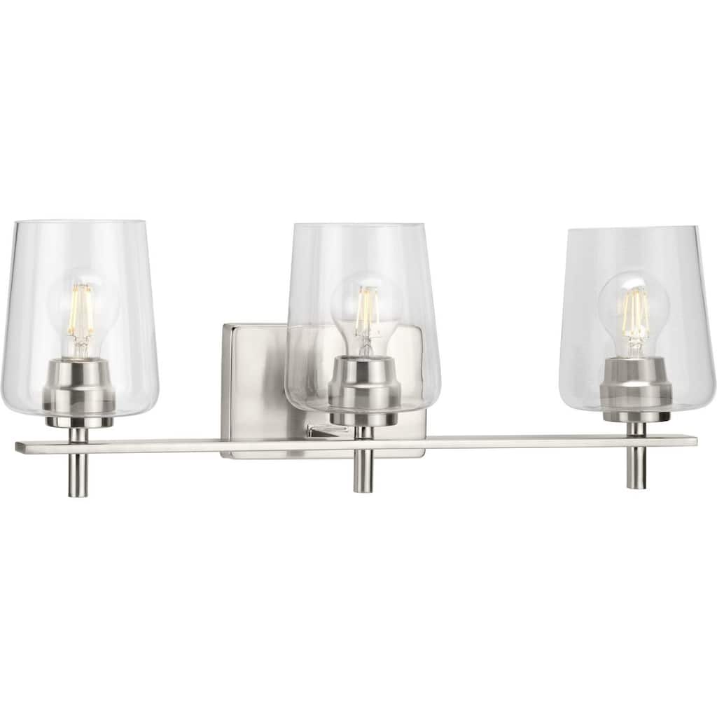 Calais Collection Three-Light Brushed Nickel Clear Glass New Traditional Bath Vanity Light - 24.25 in x 6.5 in x 8.5 in