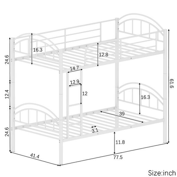Modern Twin over Twin Metal Bunk Bed (Divided into Two Beds) Bed Bath