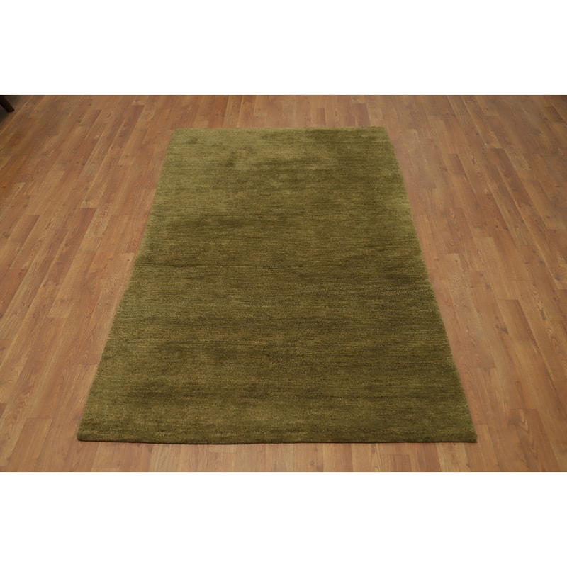 Hand Knotted Oriental 100% Wool Carpet Modern Solid Green Gabbeh Area Rug - 5' 11'' X 3' 10''