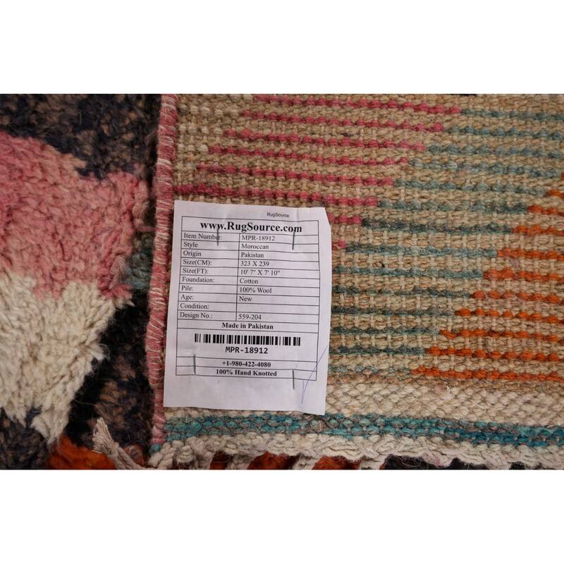 Multicolor Plush Moroccan Area Rug Handmade Geometric Wool Carpet - 7'10" x 10'7"