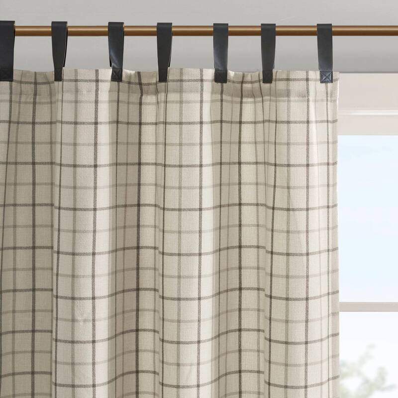Madison Park Anaheim Plaid Faux Leather Tab Top Single Curtain Panel with Fleece Lining