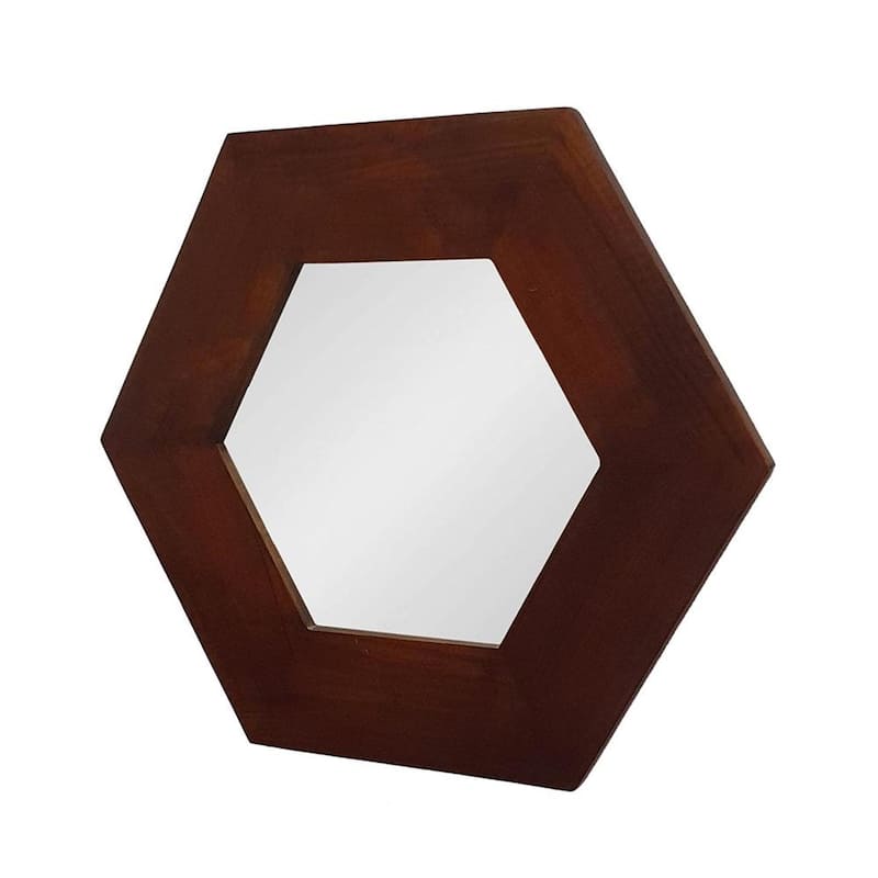 HomeRoots 19" Dark Brown Hexagon Solid Wood Framed Accent Mirror - 21.5' X '18.5' X '0.7