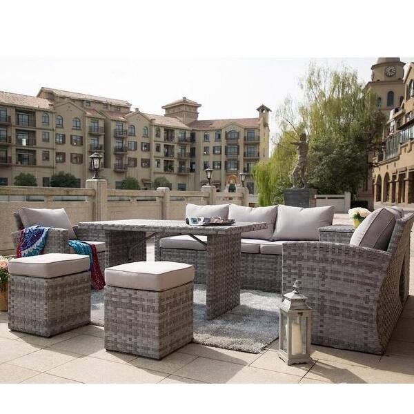 slide 2 of 6, 7-Piece Wicker Patio Sectional Sofa Set Outdoor Furniture Grey