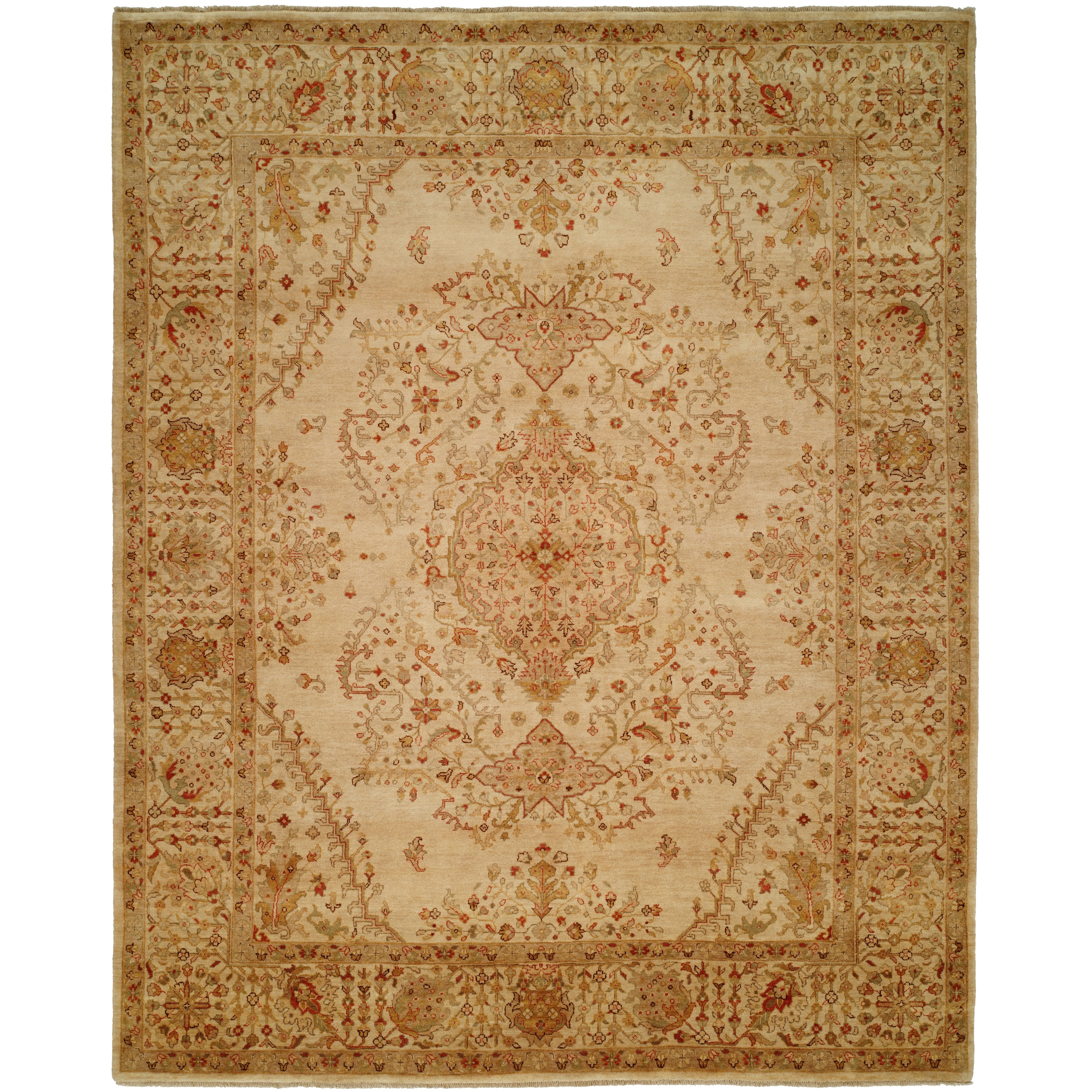 Traditional White Hand-Knotted Wool Area Rug