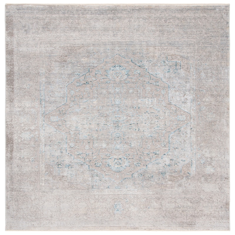 SAFAVIEH Dream Axenia Vintage Abstract Polyester Rug - 6'7" Square - Grey/Blue