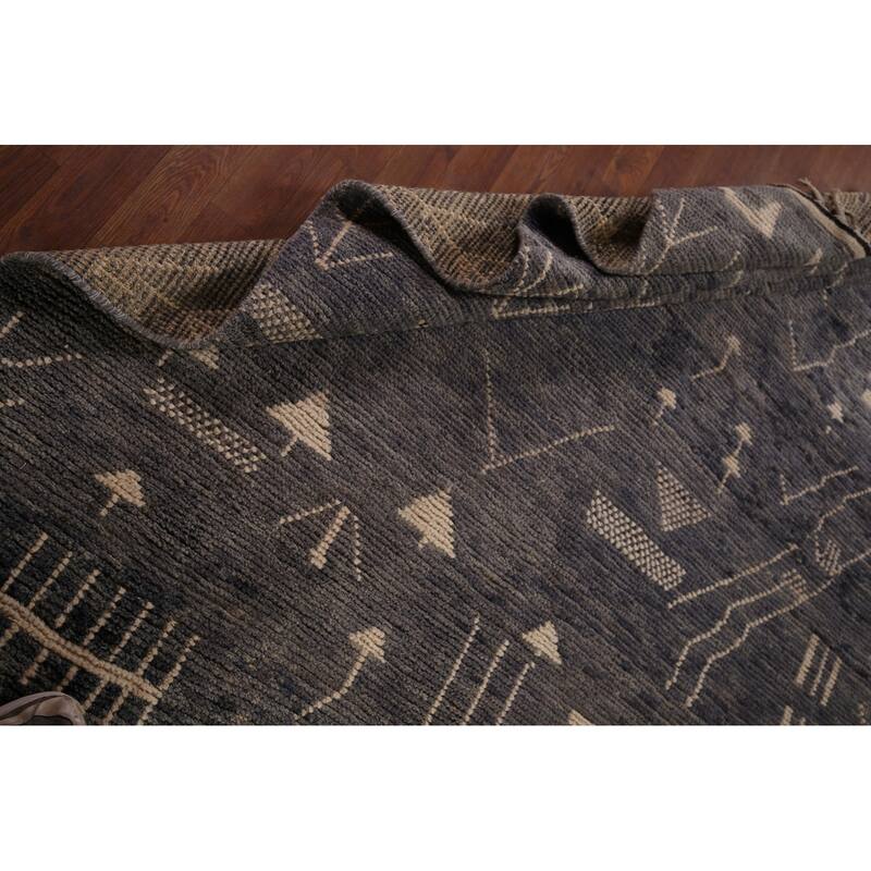 Gray & Blue Moroccan Area Rug Hand-Knotted Wool Carpet - 6'1"x 9'5"