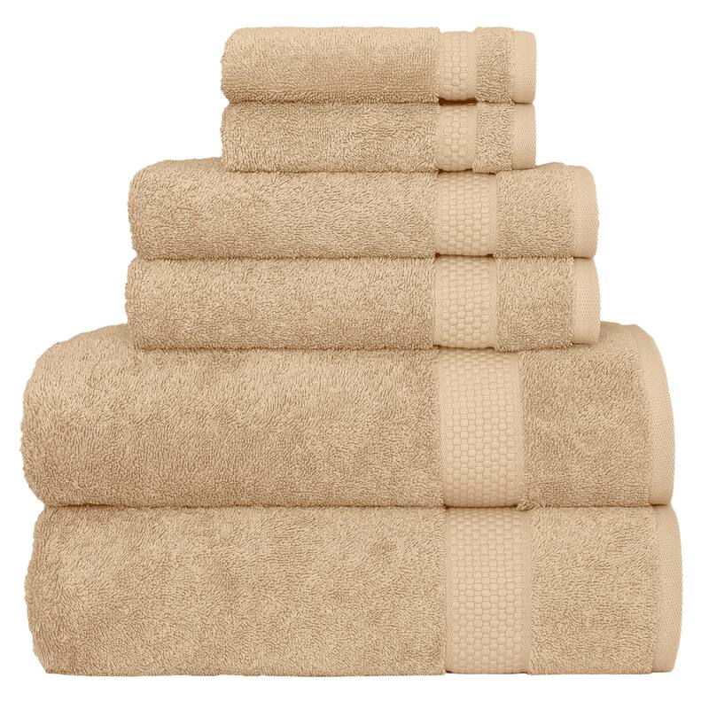Authentic Hotel and Spa 100% Aeagean Long Staple Turkish Cotton STARLIGHT Terry 6 Piece Towel Set - Sesame
