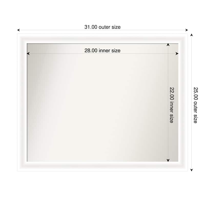 Oliver Narrow Non-Beveled Wood Framed Bathroom Vanity Wall Mirror - 31 x 25 in - Oliver White Narrow
