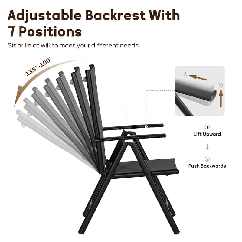 Outdoor 5/7-Piece Patio Dining Set, 7-positon Reclining Folding Sling Chair & E-Coating Metal Steel Table