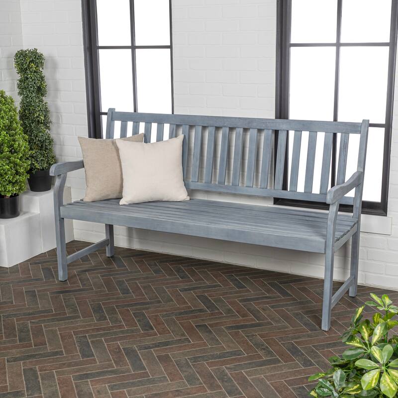 Blane 59.1" 3-Seat Slat-Back 600-Lbs Support Acacia Wood Outdoor Garden Patio Bench, by JONATHAN Y