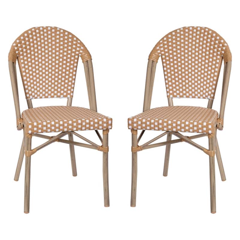 2 Pack All-Weather Commercial Paris Chairs with Bamboo Print Frame - 18.5"W x 22"D x 34.25"H