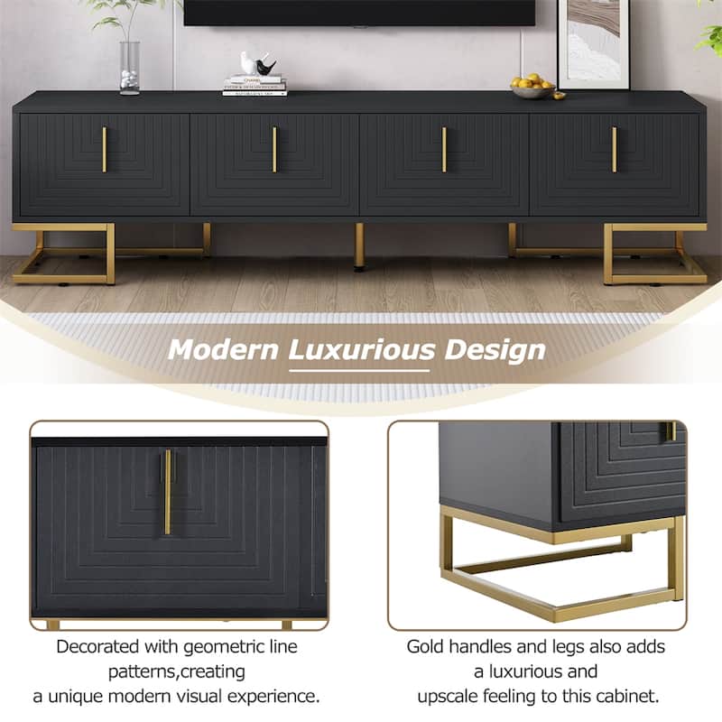Modern TV Stand with Metal Legs and Gold Handles