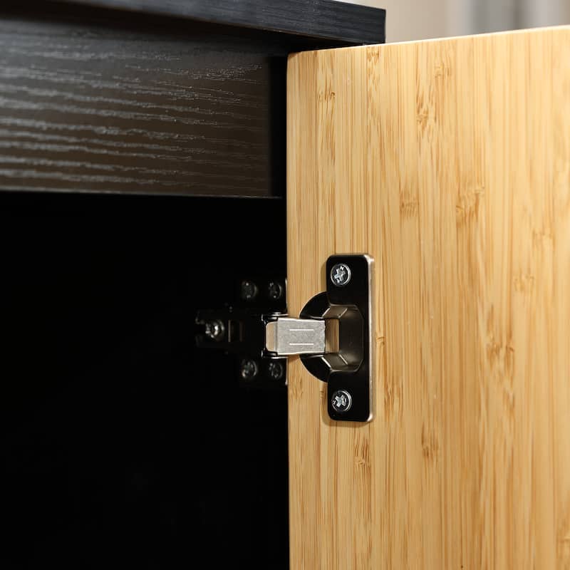 Modern Boho 2-Door Black Accent Cabinet with Bamboo Strips - 33.9" H x 31.5" W x 15.7" D