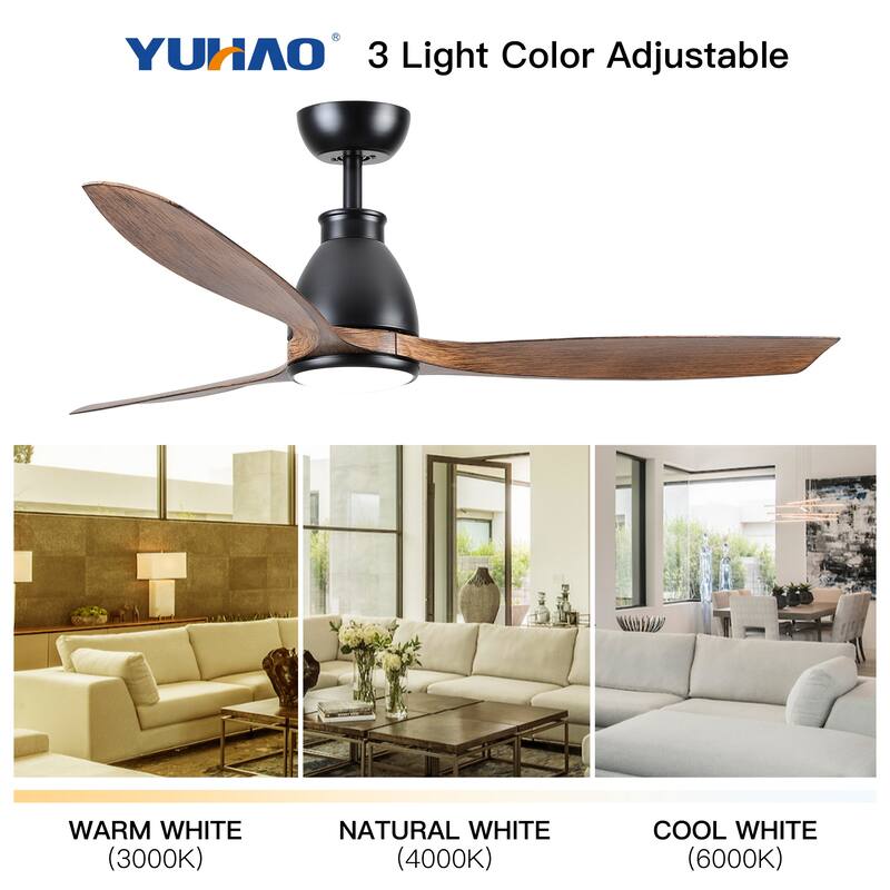 Modern 52 in Integrated LED Farmhouse Ceiling Fan With 3 Distressed Wood Blades - 52 INCHES