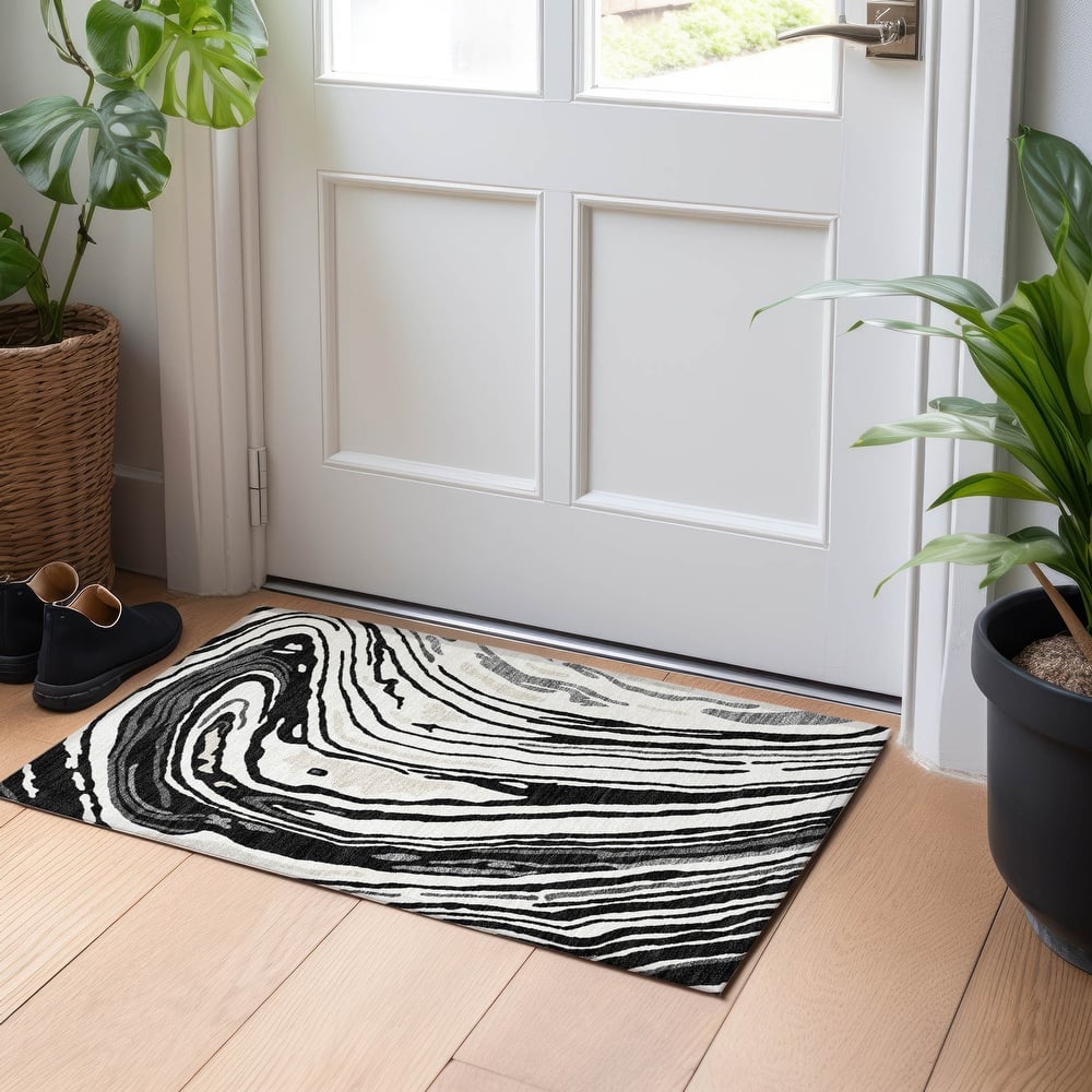 Machine Washable Indoor/ Outdoor Abstract Brushstrokes Chantille Rug