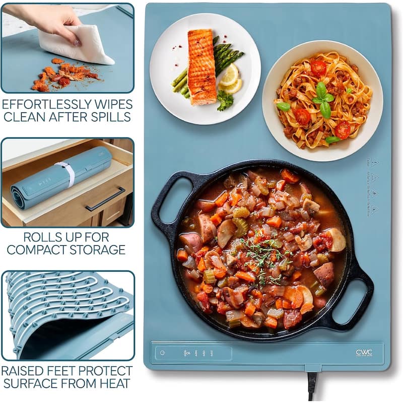 COOK WITH COLOR 350W Electric Food Warming Mat - Portable, Adjustable, Quick Heating Auto Shut-Off, Rollable Silicone Pad