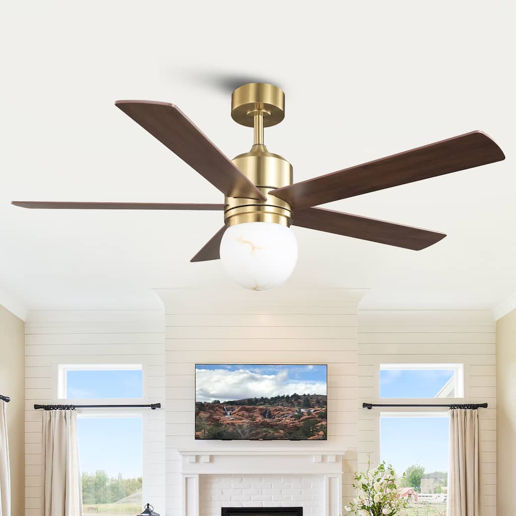 52" Modern Globe Frosted Glass Gold Dimmable Ceiling Fan with Light and Remote