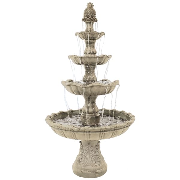 slide 13 of 13, Sunnydaze 4-Tier Grand Courtyard Garden Water Fountain - Earth Finish - 80-Inch Brown