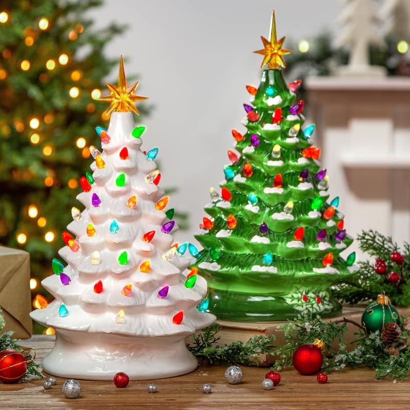 13.9 in. Illuminating Musical Dolomite White Christmas Tree