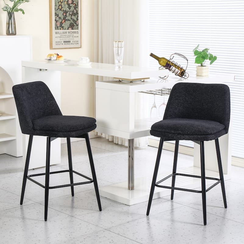 Counter Height Swivel Bar Stools Set of 2, 360°Swivel Upholstered Barstools with Back and Metal Legs, Counter Stools - Black
