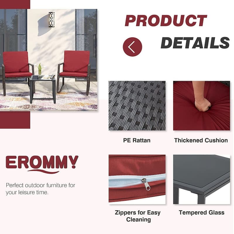 EROMMY 6-Piece Patio Furniture Set, Rattan Daybed with Canopy and Adjustable Backrest