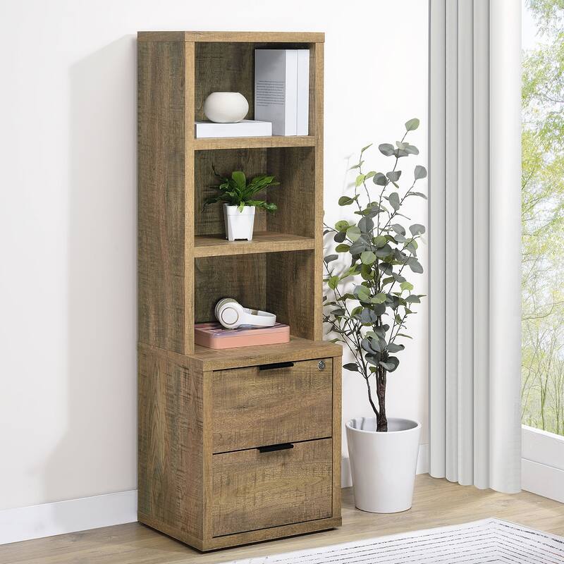 2 Drawers and 3 Open Shelves Wooden Bookcase