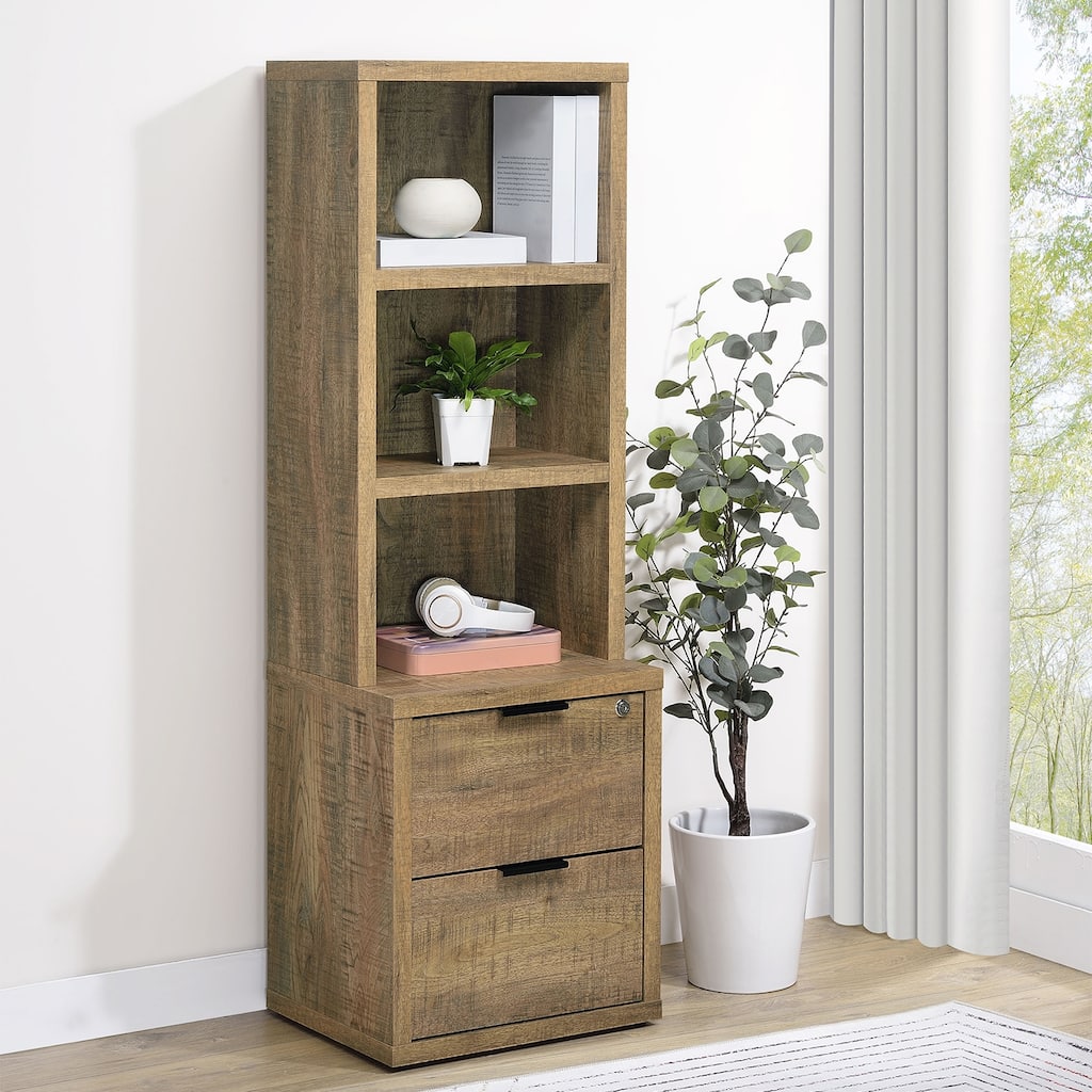 2 Drawers and 3 Open Shelves Wooden Bookcase