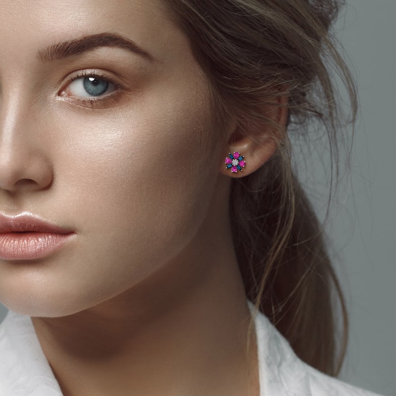 Miadora Multi-Gem Flower Stud Earrings Sterling Silver