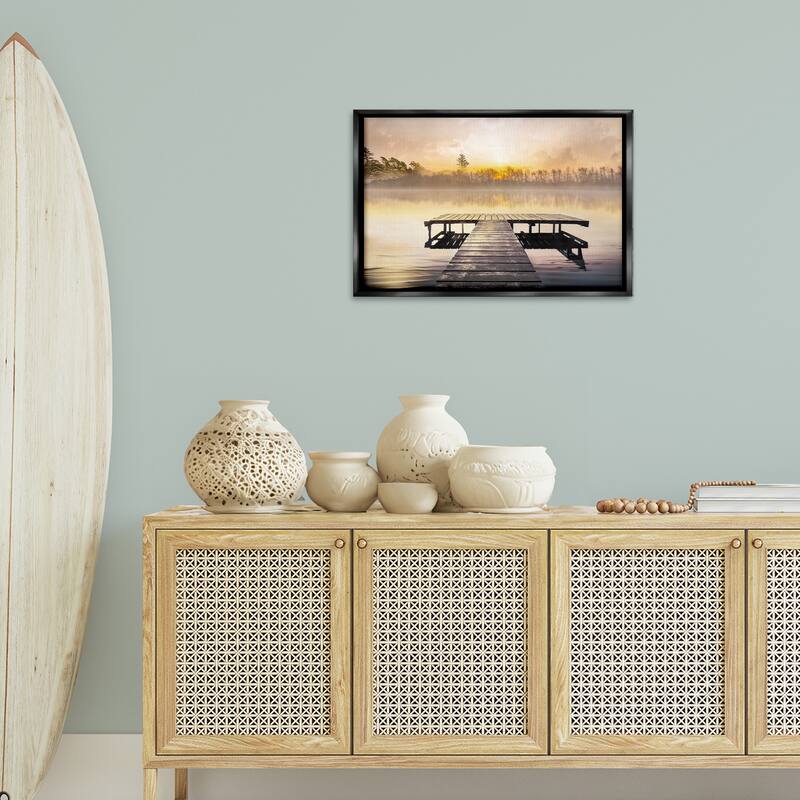 Stupell Summer Sunrise Dock Framed Floater Canvas Wall Art Design By Mike Calascibetta